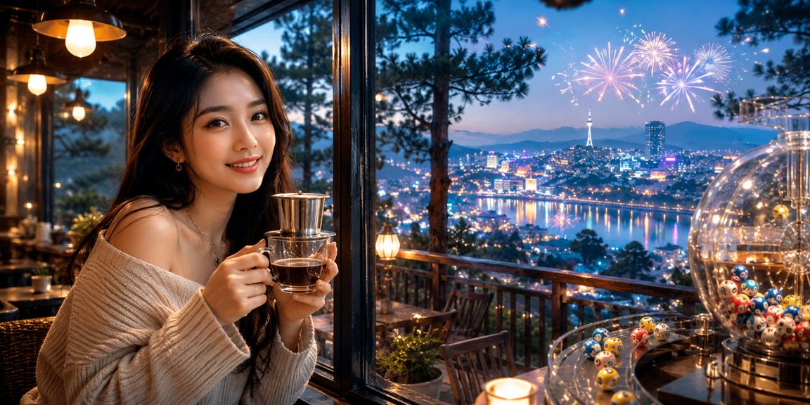 Người dùng tại Đà Lạt xem xổ số và cược thể thao trên điện thoại trong quán cà phê