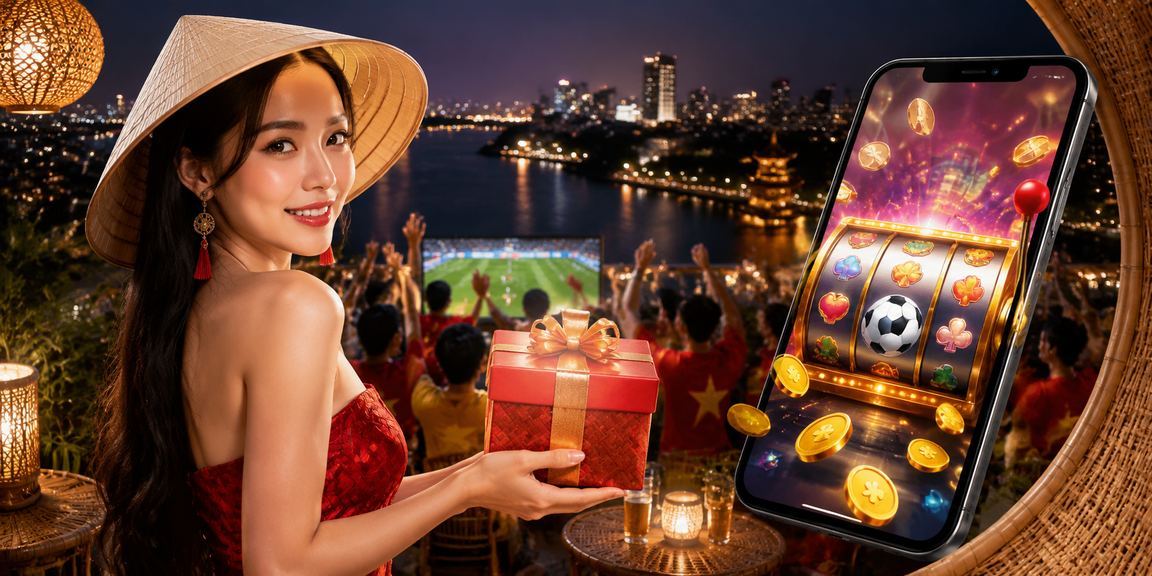 Người chơi trải nghiệm slot game tại Hà Nội với nón lá truyền thống