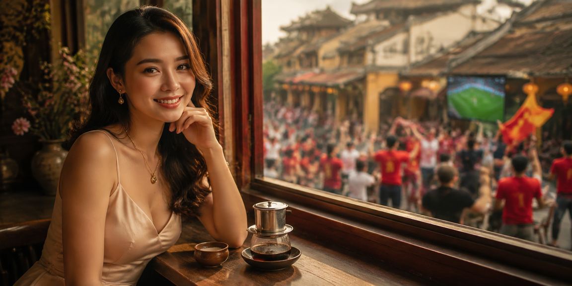 Người dùng tại Huế kiểm tra ưu đãi hoàn tiền và bonus trên điện thoại tại quán cà phê